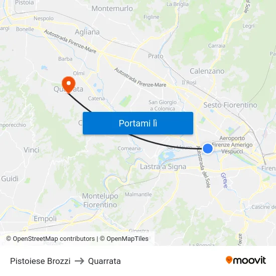Pistoiese Brozzi to Quarrata map