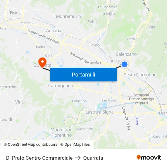Di Prato Centro Commerciale to Quarrata map