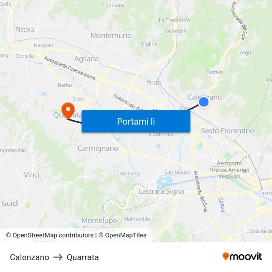 Calenzano to Quarrata map