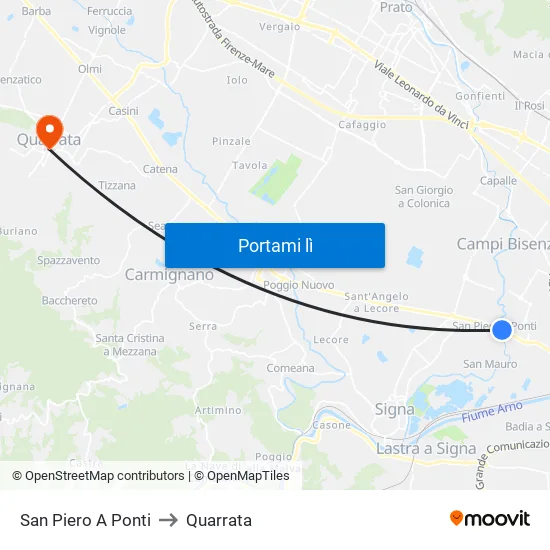 San Piero A Ponti to Quarrata map