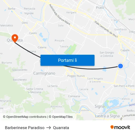 Barberinese Paradiso to Quarrata map