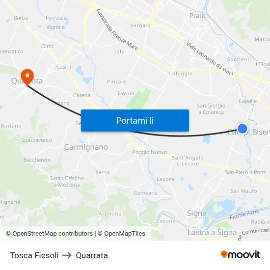 Tosca Fiesoli to Quarrata map