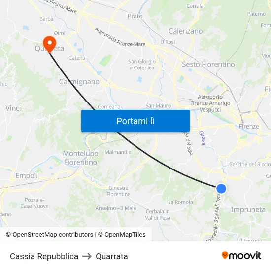 Cassia Repubblica to Quarrata map