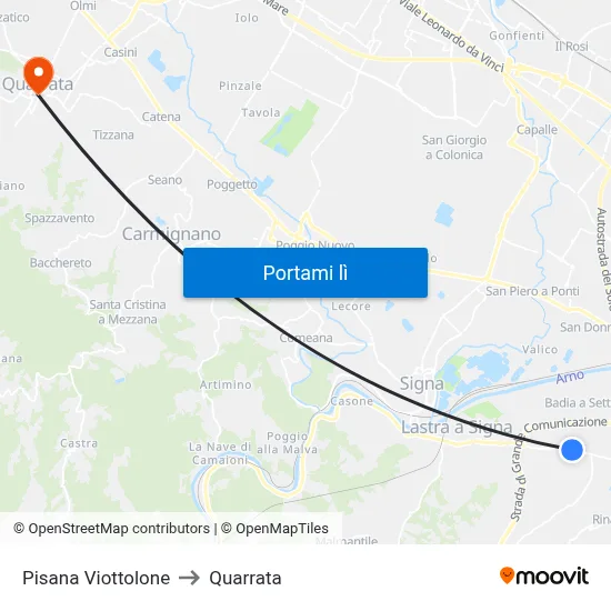Pisana Viottolone to Quarrata map