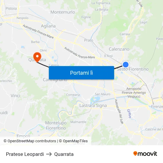 Pratese Leopardi to Quarrata map