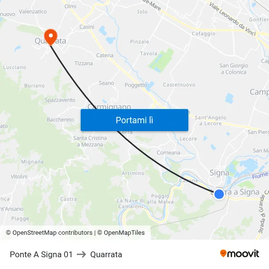 Ponte A Signa 01 to Quarrata map
