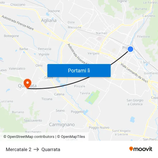 Mercatale 2 to Quarrata map