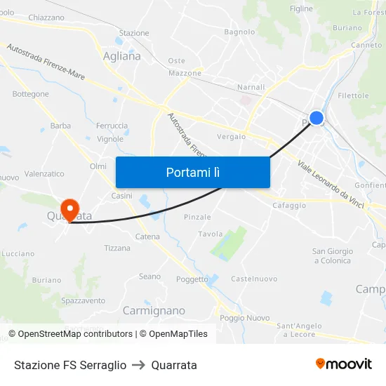 Stazione FS Serraglio to Quarrata map