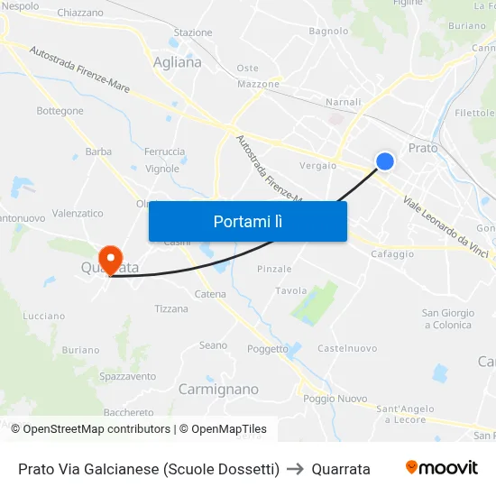 Prato Via Galcianese (Scuole Dossetti) to Quarrata map