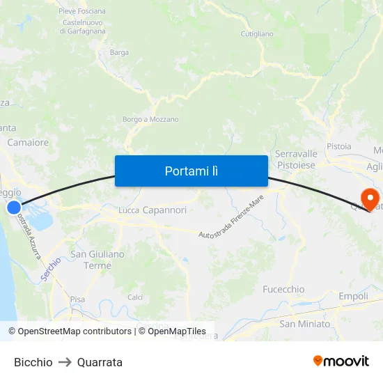 Bicchio to Quarrata map