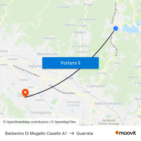 Barberino Di Mugello Casello A1 to Quarrata map