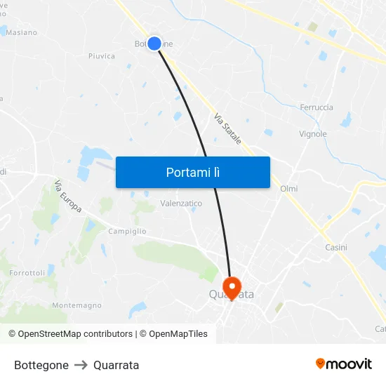 Bottegone to Quarrata map