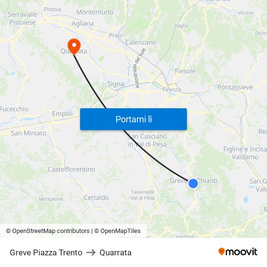 Greve Piazza Trento to Quarrata map