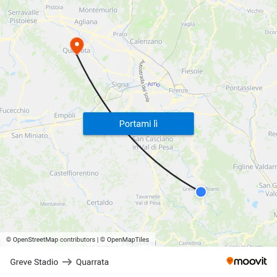 Greve Stadio to Quarrata map