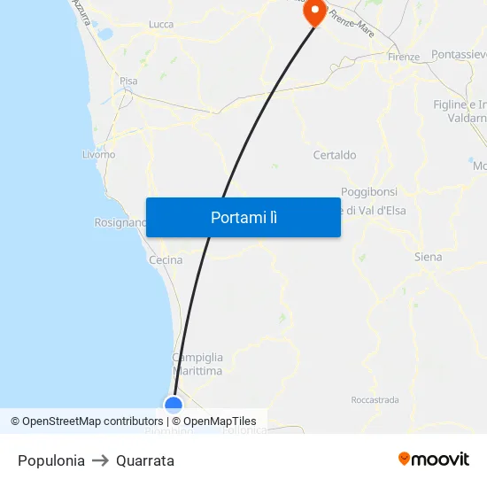 Populonia to Quarrata map