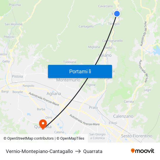 Vernio-Montepiano-Cantagallo to Quarrata map