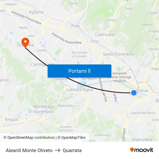 Aleardi Monte Oliveto to Quarrata map