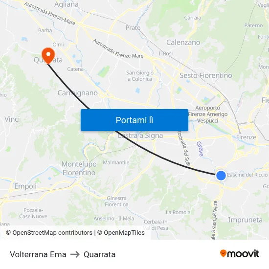 Volterrana Ema to Quarrata map