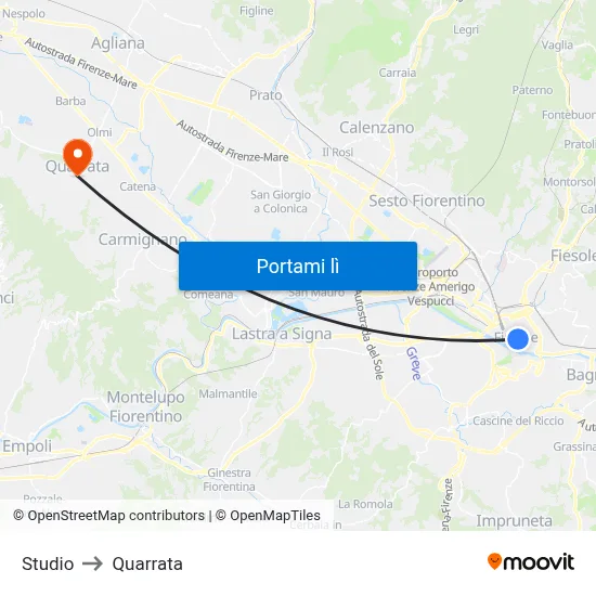 Studio to Quarrata map