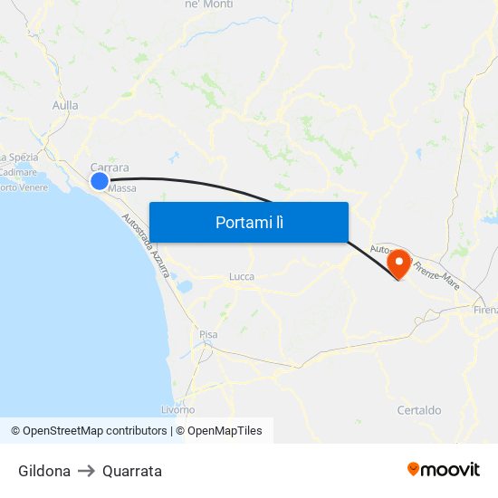 Gildona to Quarrata map