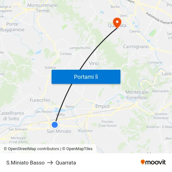 S.Miniato Basso to Quarrata map