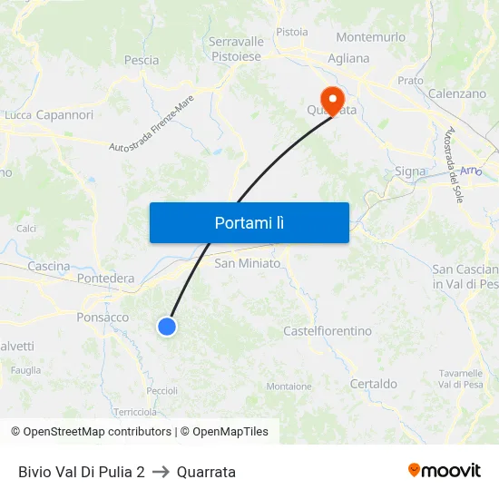 Bivio Val Di Pulia 2 to Quarrata map
