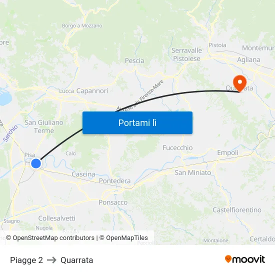 Piagge 2 to Quarrata map