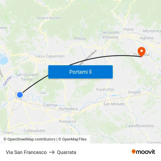 Via San Francesco to Quarrata map