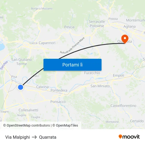 Via Malpighi to Quarrata map
