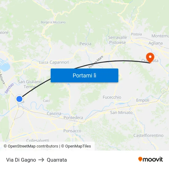 Via Di Gagno to Quarrata map