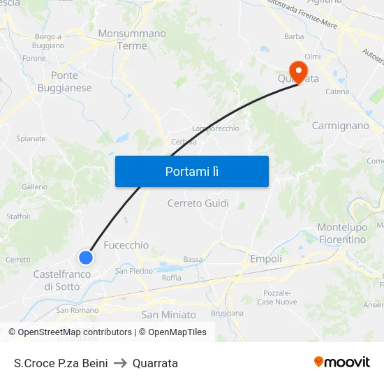 S.Croce P.za Beini to Quarrata map