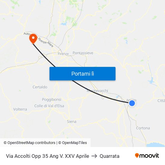 Via Accolti Opp 35 Ang V. XXV Aprile to Quarrata map