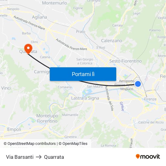 Via Barsanti to Quarrata map