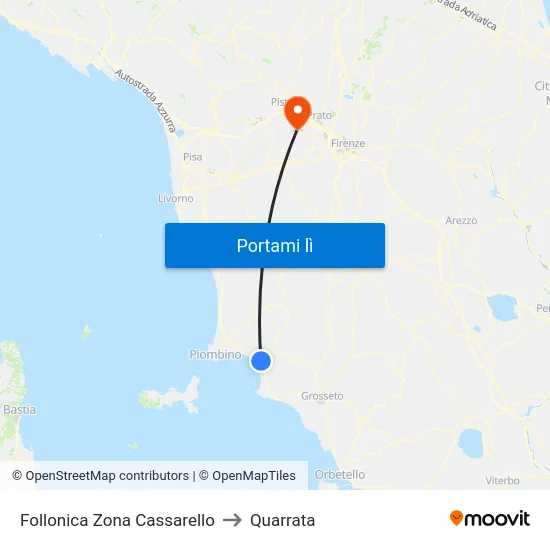 Follonica Zona Cassarello to Quarrata map