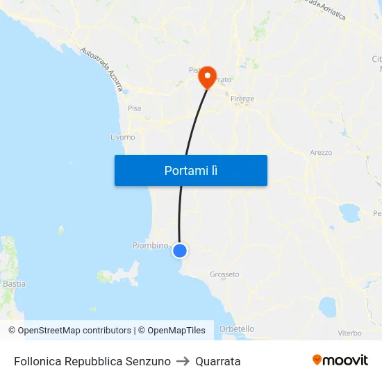Follonica Repubblica Senzuno to Quarrata map