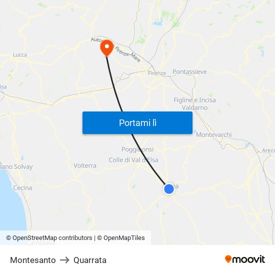 Montesanto to Quarrata map
