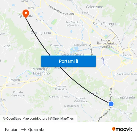 Falciani to Quarrata map