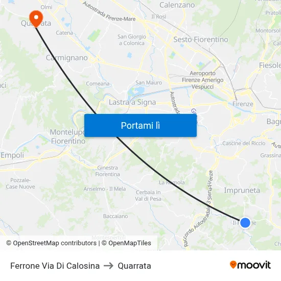 Ferrone Via Di Calosina to Quarrata map