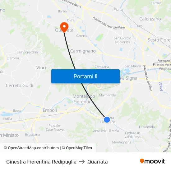 Ginestra Fiorentina Redipuglia to Quarrata map