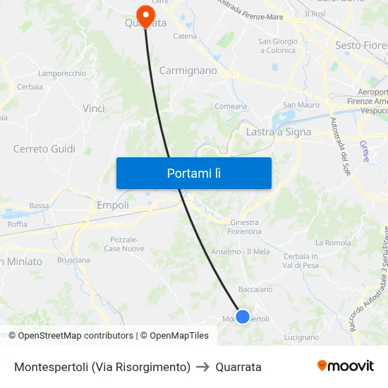 Montespertoli (Via Risorgimento) to Quarrata map