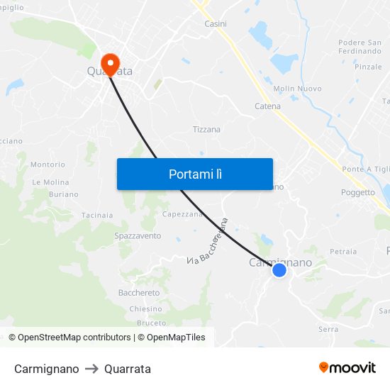 Carmignano to Quarrata map