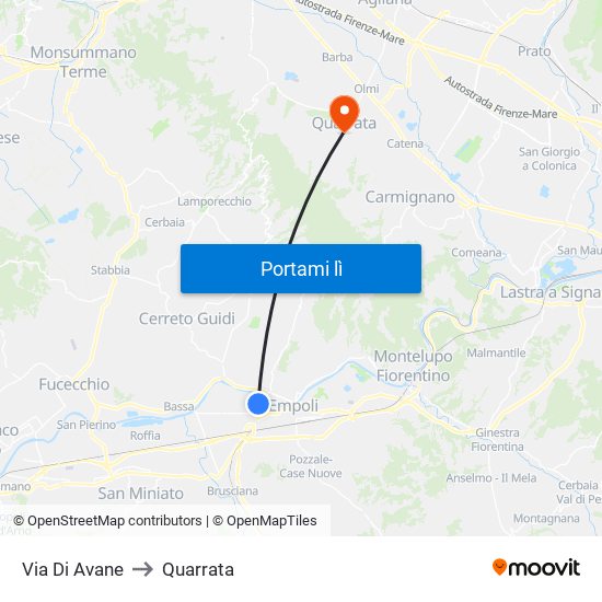 Via Di Avane to Quarrata map