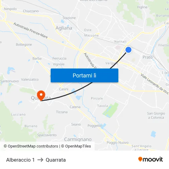 Alberaccio 1 to Quarrata map