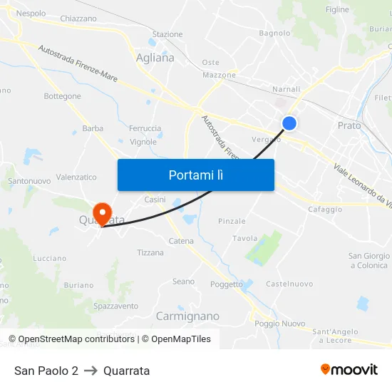 San Paolo 2 to Quarrata map