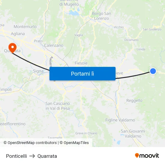 Ponticelli to Quarrata map