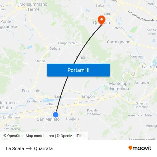 La Scala to Quarrata map