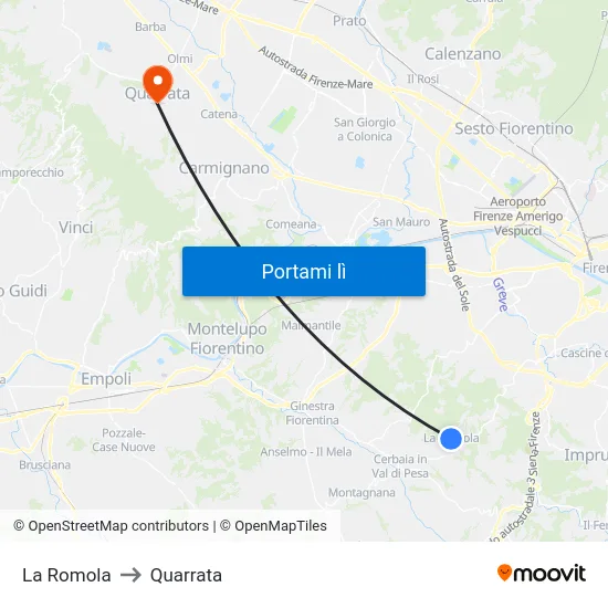 La Romola to Quarrata map