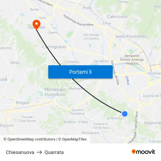 Chiesanuova to Quarrata map