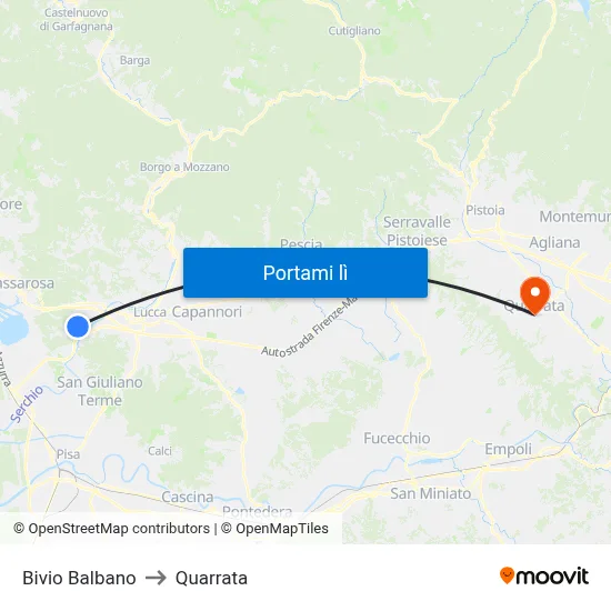 Bivio Balbano to Quarrata map