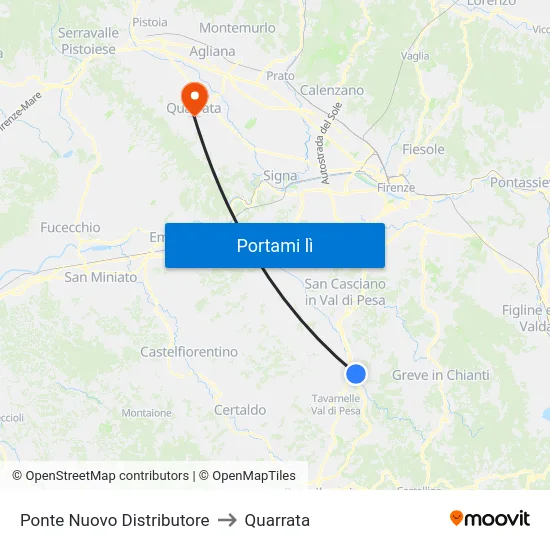 Ponte Nuovo Distributore to Quarrata map